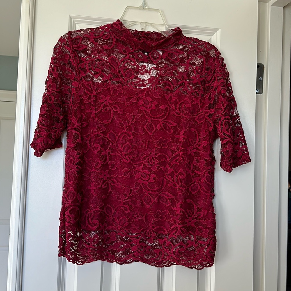 NWT H&M Lace Burgundy Shirt Size L